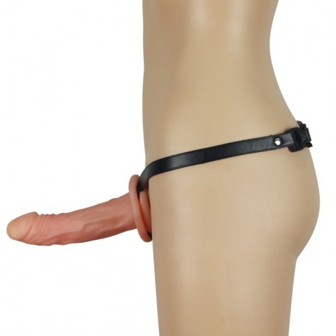 Телесный универсальный полый страпон Unisex Hollow Strap On - 17 см.