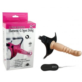 Телесный страпон с вибрацией 10Mode Vibrations Harness-G spot Dong - 18,7 см.